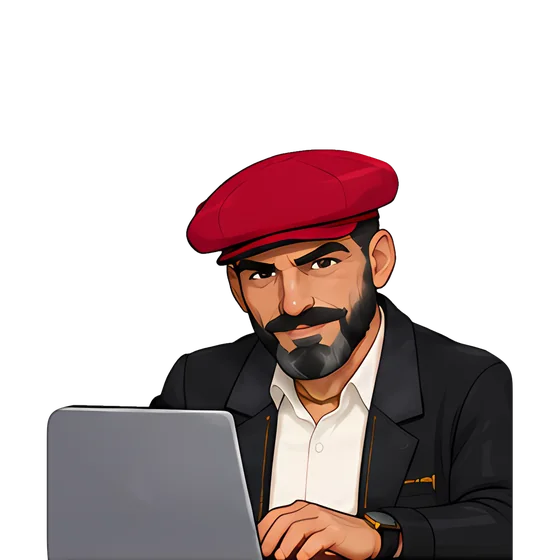 Гогик работает за ноутбуком